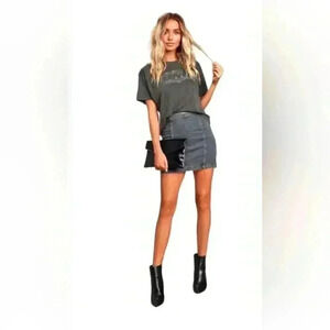 Free People Modern Femme Gray Stone Washed Stretch Denim Mini Skirt Size 10
